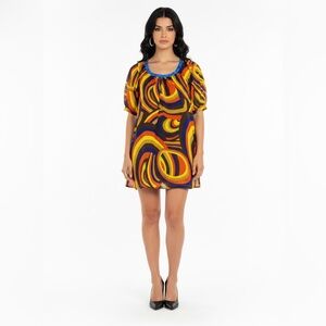 French Connection Abstract Mod Swirl Print Tunic Dress Sequin Neck Size M